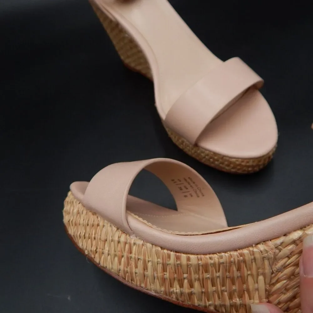 Aldo Legiwien-55 Nude Pink Espadrille Basketweave Wedge Ankle Strap Sz 8-1/2